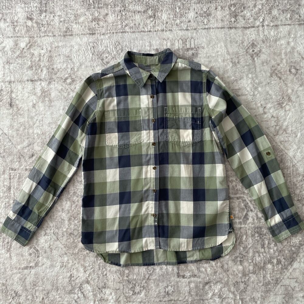 Carhartt Women’s Plaid Button Front Long Sleeve Shirt Roll Tab Sleeves Medium‎